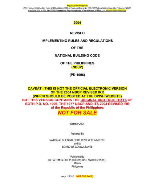 Presidential Decree No. 1096 – 2004 Revised implementing rules .